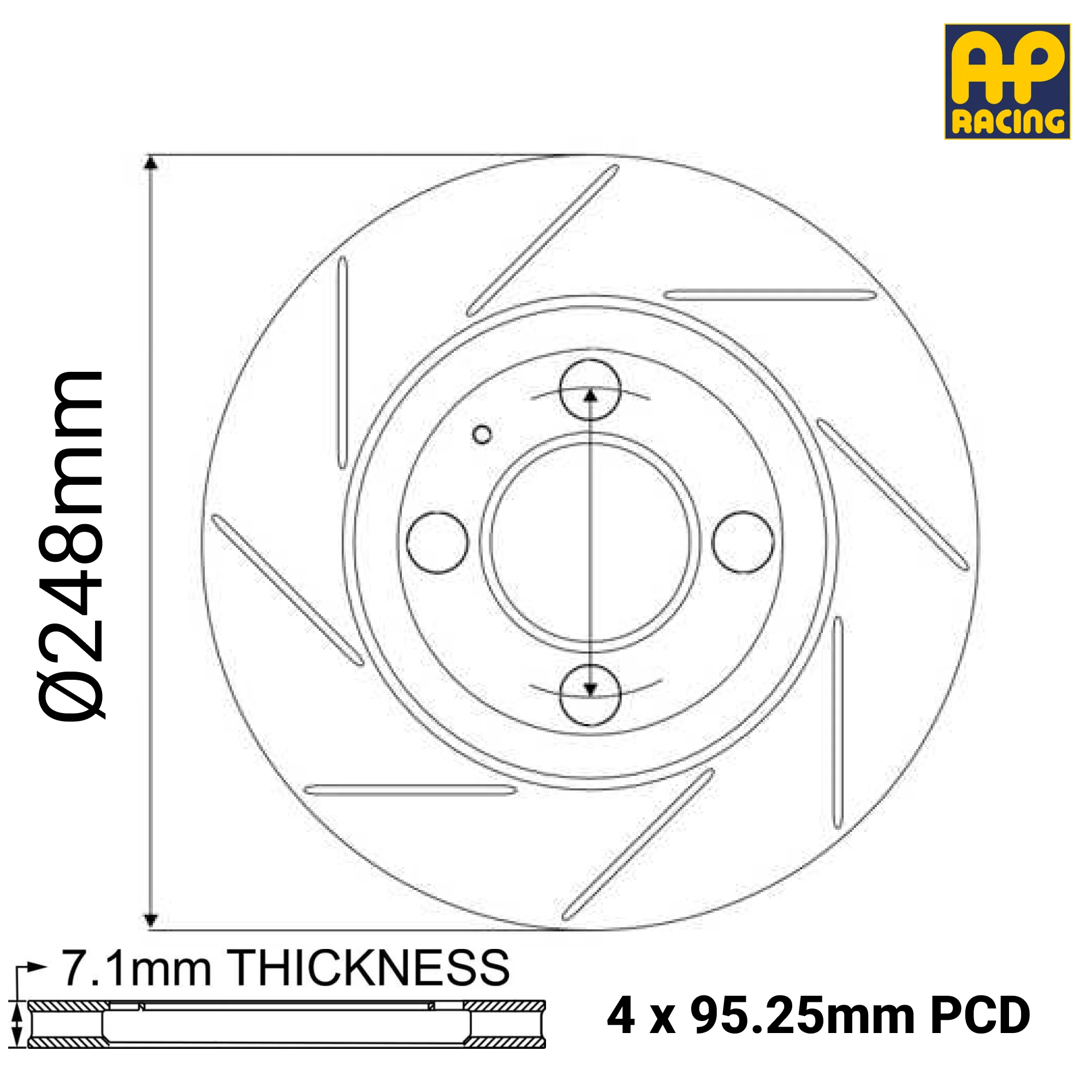 Ø248mm x 7.1mm Solid Brake Disc with Integral Bell - 4 x 95.25mm PCD