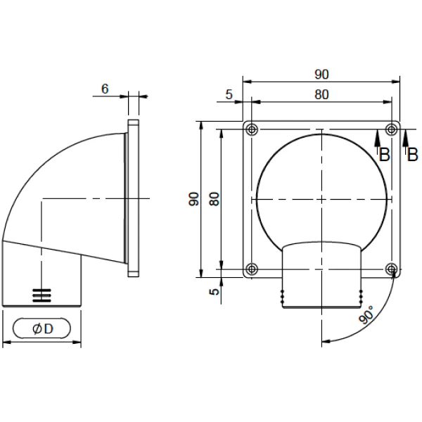 90º Elbow sleeve ø45mm - Image 2