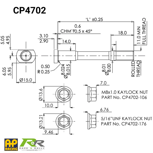 CP4702 - M8 & 5/16" UNF Clutch Mounting Stud Series