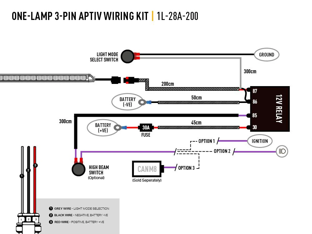 Single-Lamp Harness Kit (3-Pin, Aptiv, 12V) - Image 2