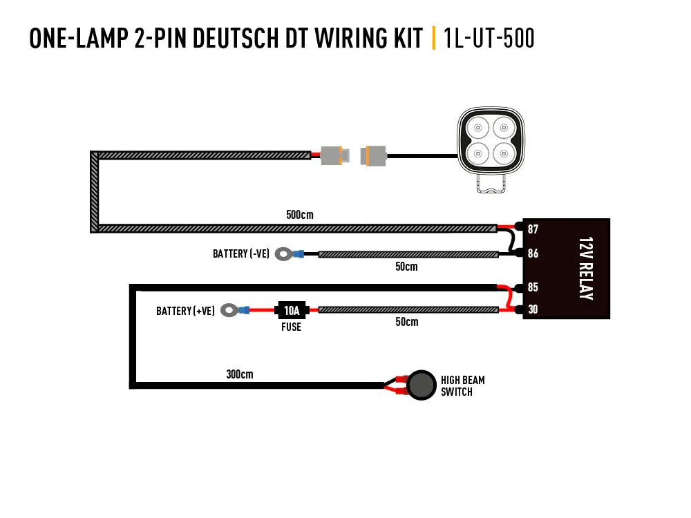 Single-Lamp Wiring Kit (2-Pin, Deutsch DT, 12V) - Image 2