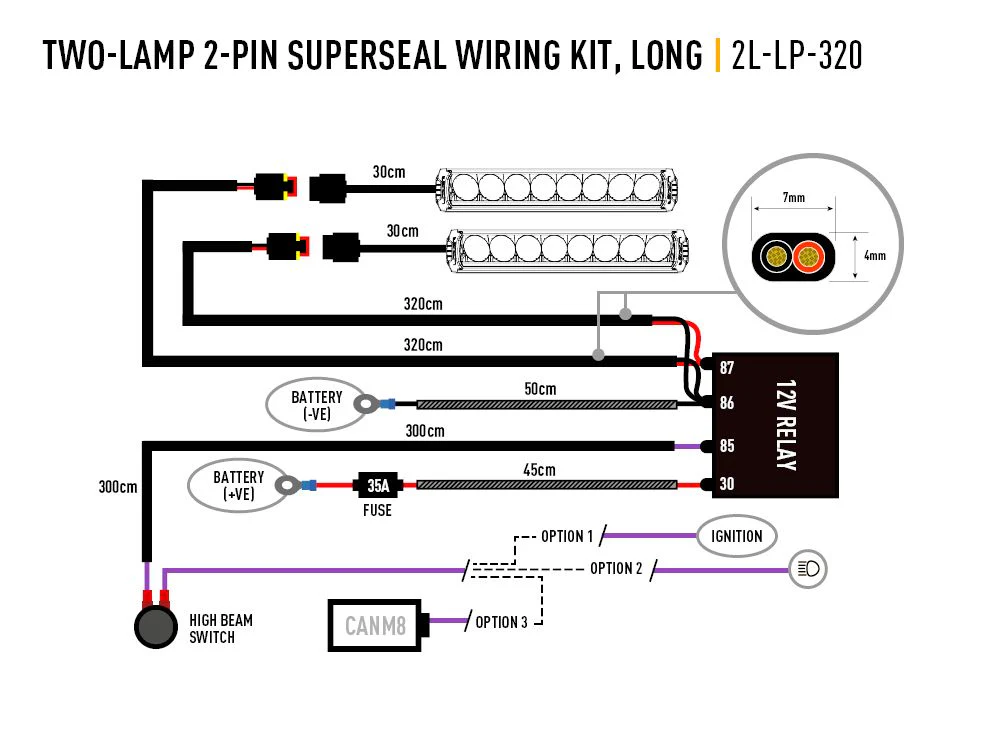 Two-Lamp Wiring Kit - Long (2-Pin, Superseal, 12V) - Image 2