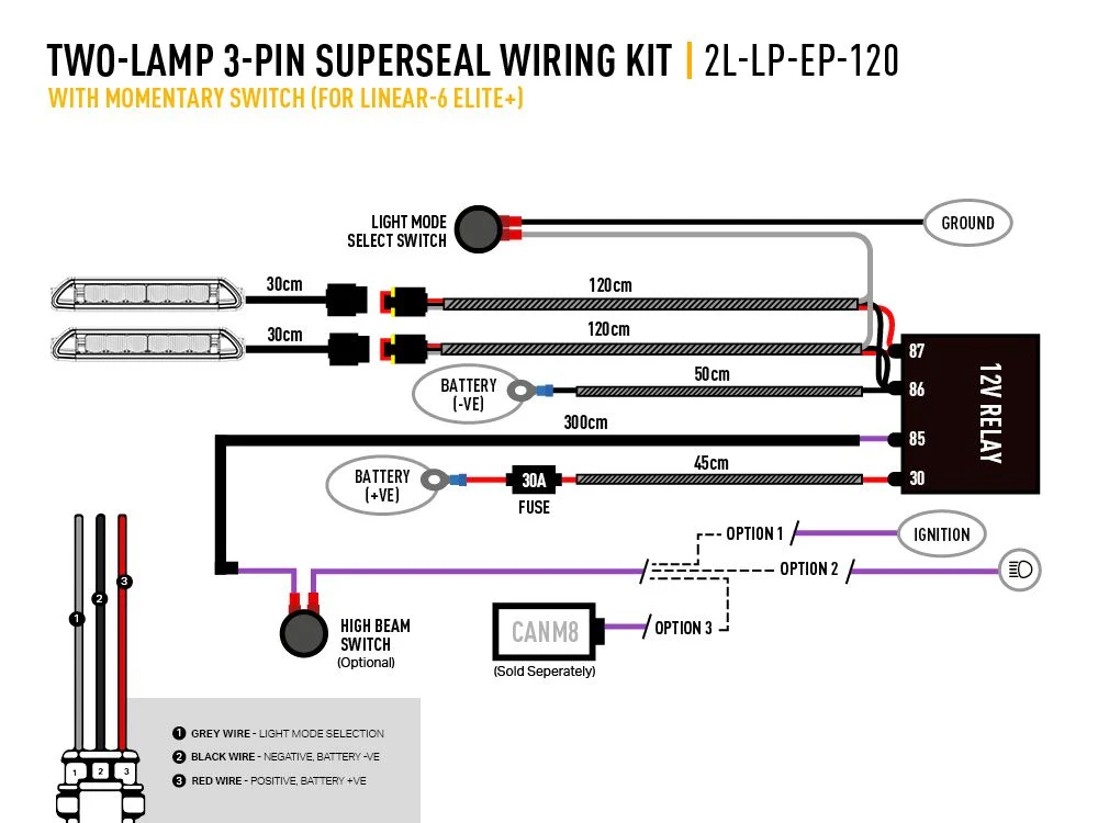 Two-Lamp Wiring Kit with Momentary Switch (3-Pin, Superseal, 12V) - Image 2